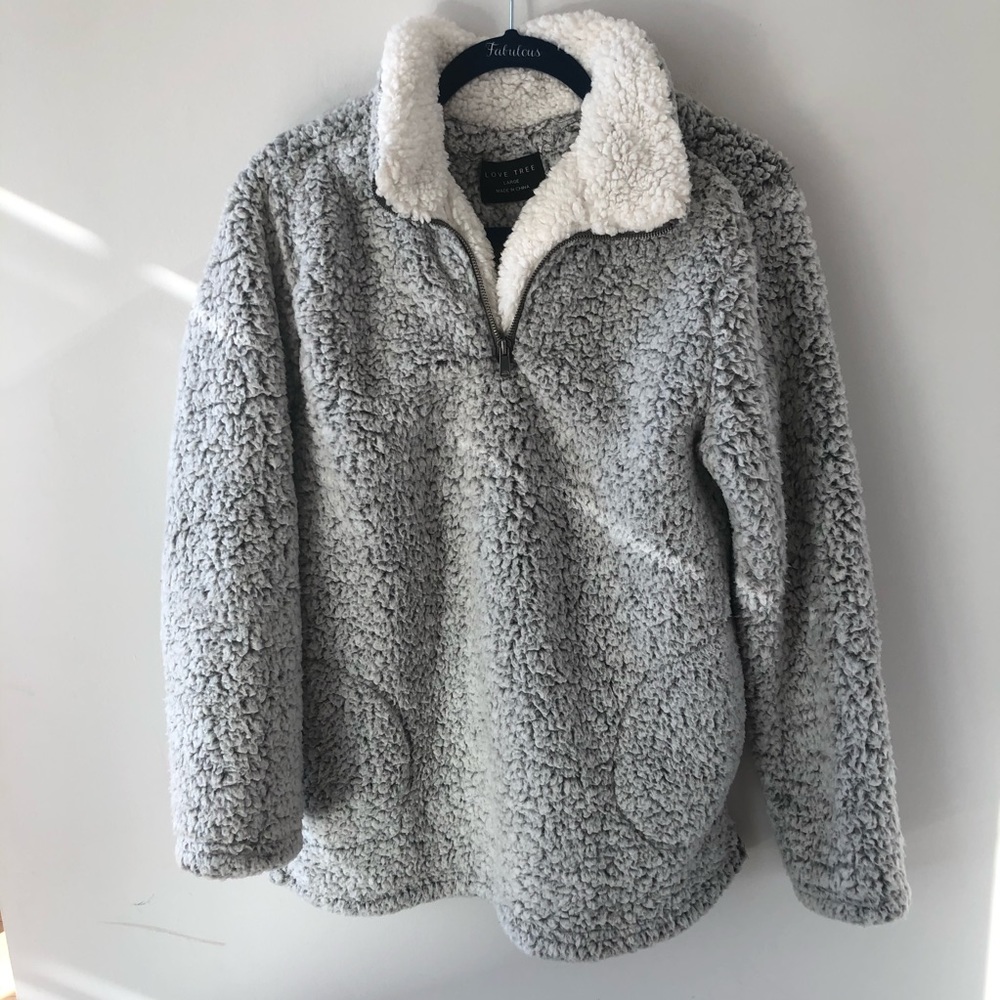 Sherpa Quarter Zip Up Pull Over Gray Sz L